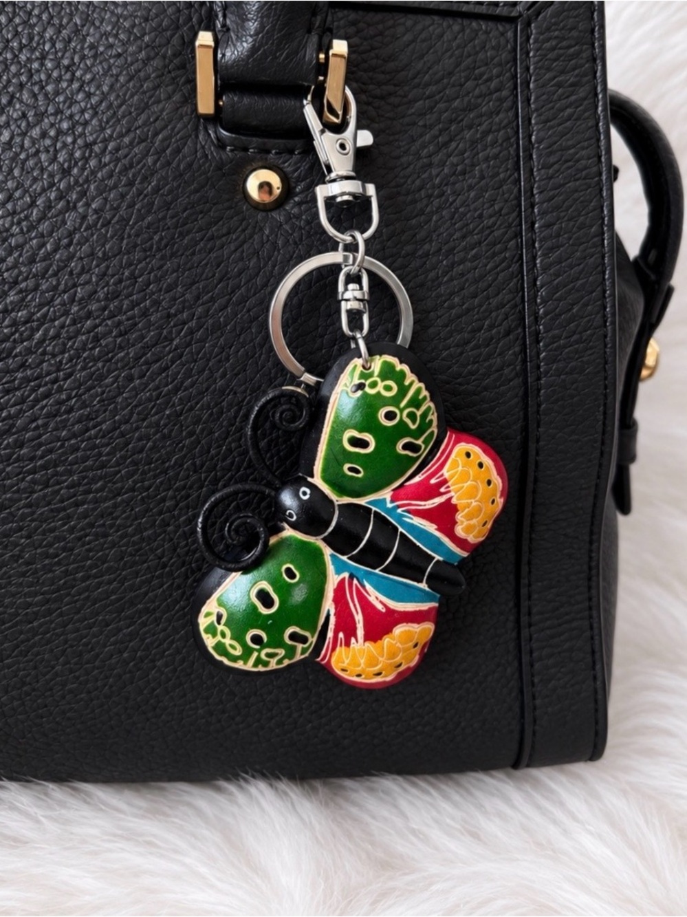 Leather Butterfly Keychain Bag Charm Key Ring Handmade Gift New